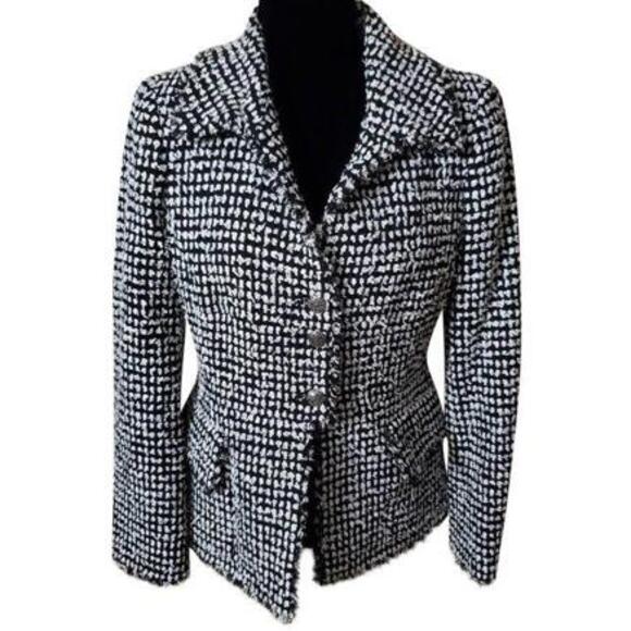 Carlisle Jackets & Blazers - NWOT Carlisle black white unique textured fringe quality blazer jacket 6   J9